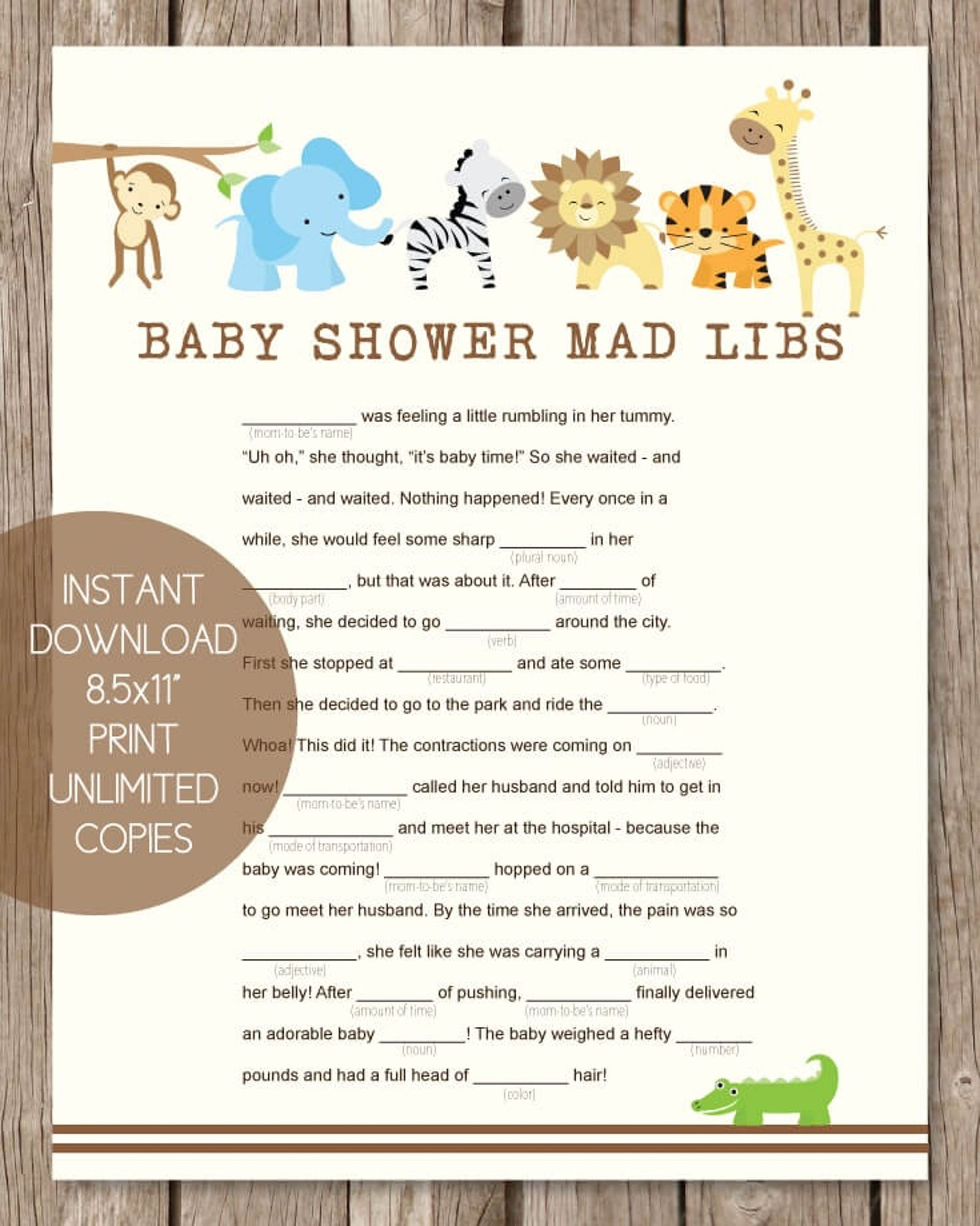 Printable Baby Shower Mad Libs Jungle Theme Print It Baby Baby