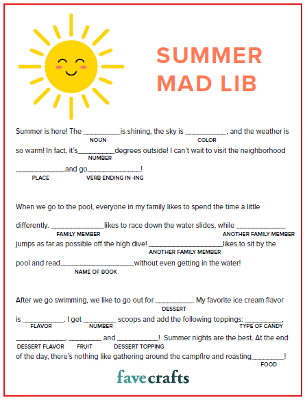 Printable Summer Mad Lib PDF Mad Libs Family Mad Libs Lib