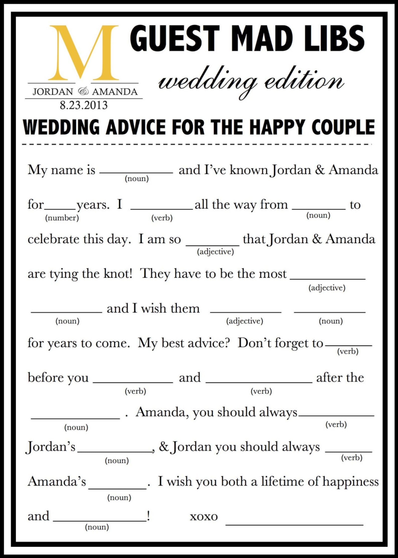 Printable Wedding Mad Libs A Fun Guest Book Alternative Etsy