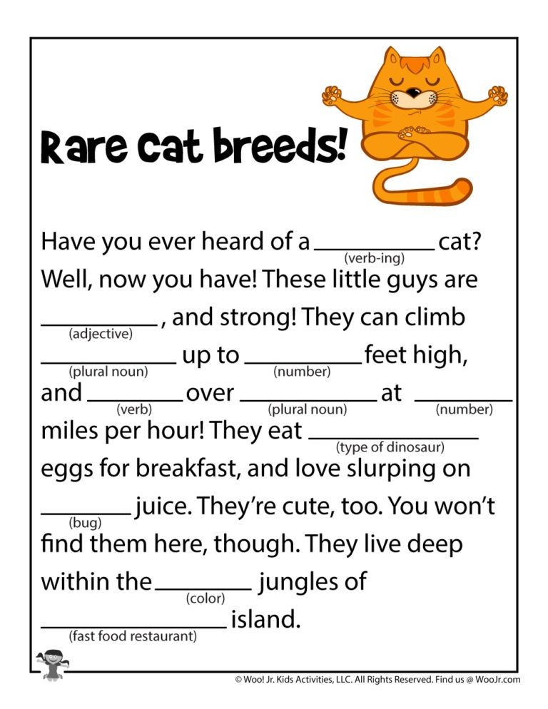 Rare Cat Breeds Printable Ad Libs Woo Jr Kids Activities Children 