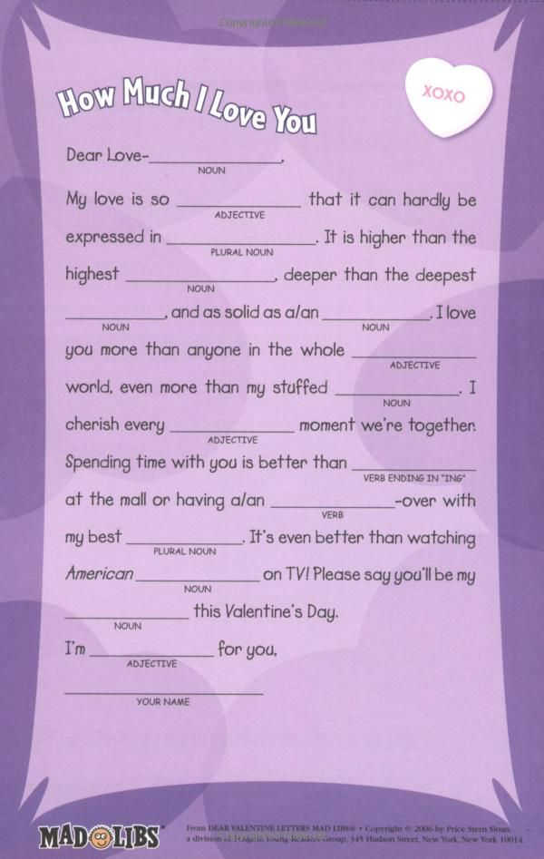 Robot Check Valentines Letter Mad Libs Lib