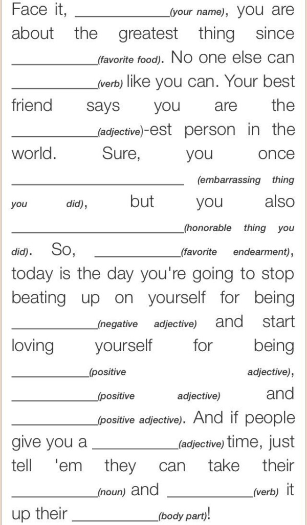 Self Esteem Mad Lib Therapy Worksheets Self Esteem Activities 