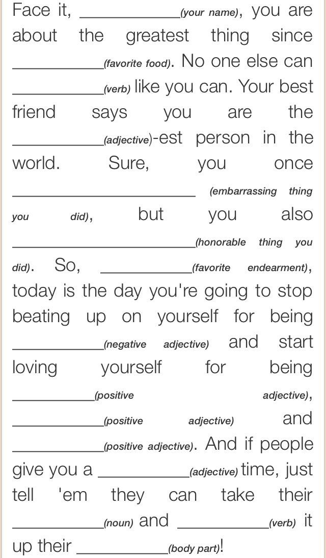 Self Esteem Mad Lib Therapy Worksheets Self Esteem Activities