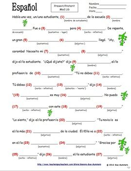 Spanish Mad Lib Present Preterit Writing Activity Spanish Distance