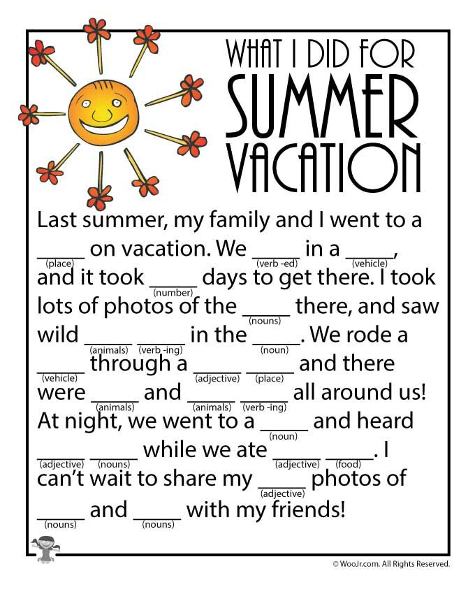 Summer Mad Libs For Kids Printable First Grade Tedy Printable Activities