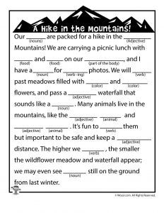 Summer Mad Libs Hike In The Mountains Mad Libs Girl Scout Activities 