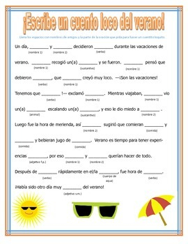 Summer Story Mad Lib In Spanish By Megan Skillman TpT