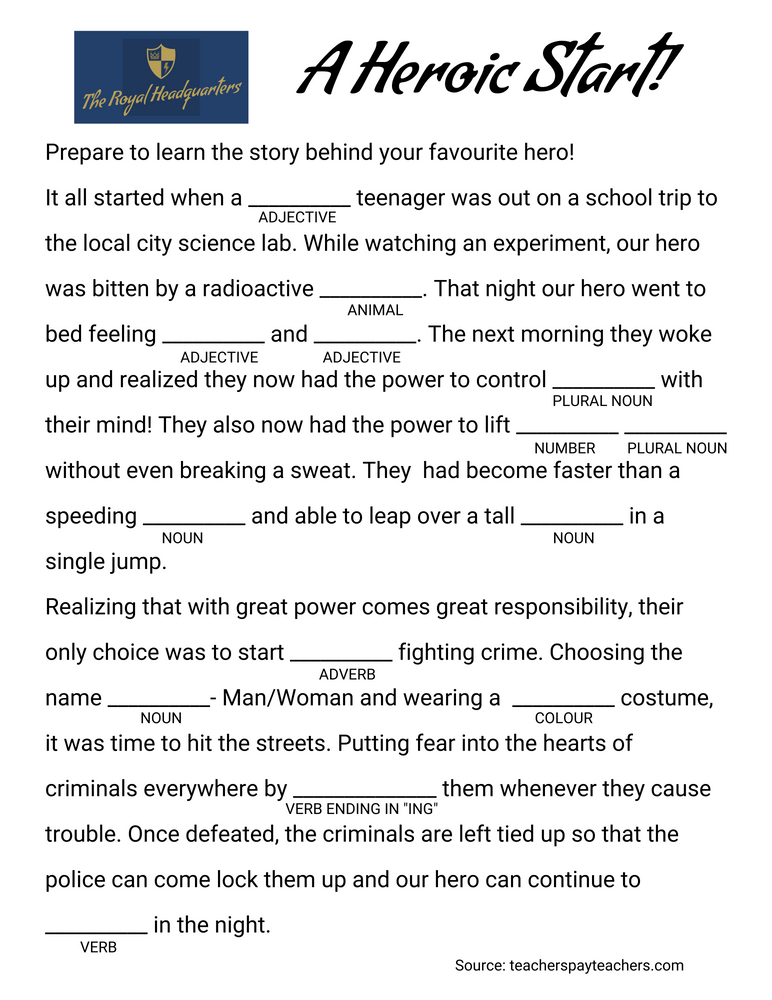 Superhero Mad Libs