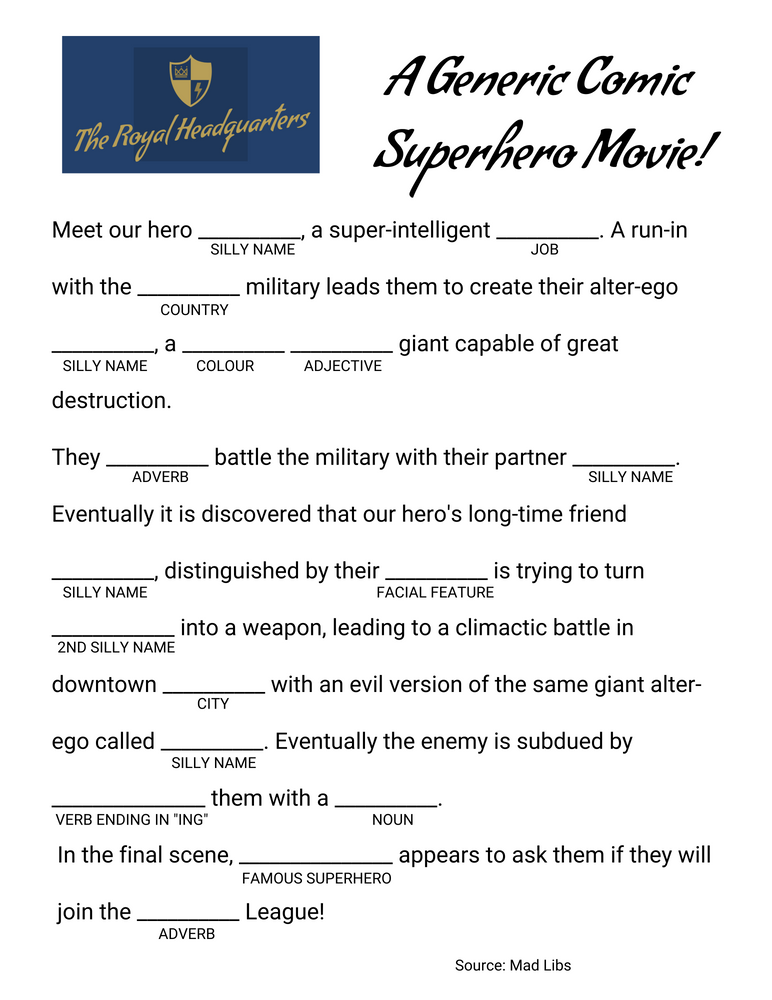 Superhero Mad Libs