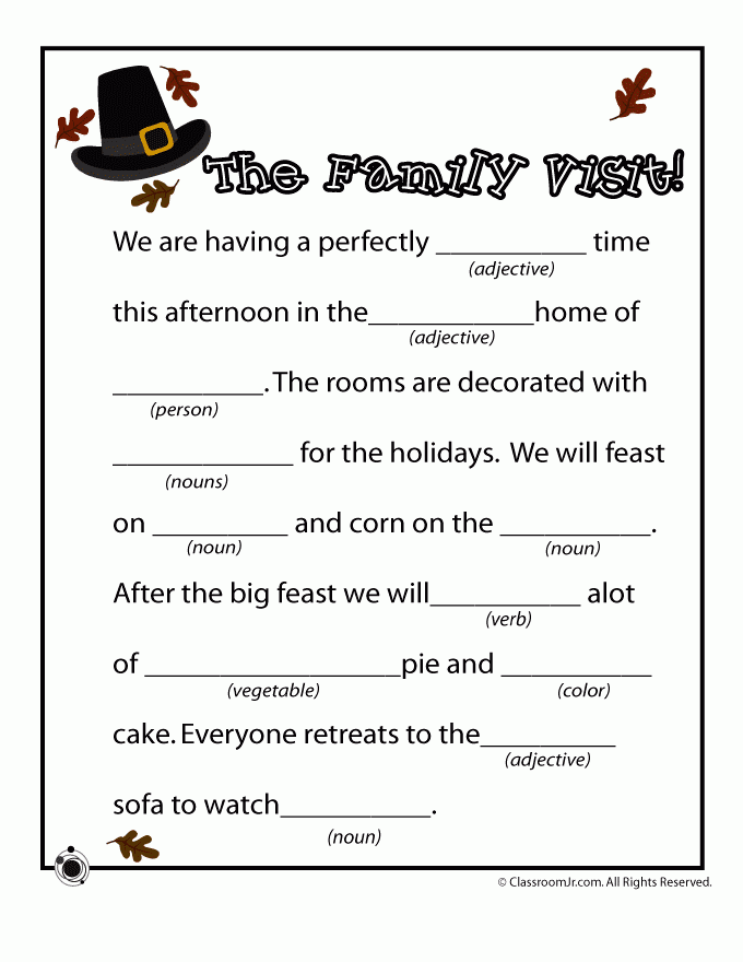 Thanksgiving Mad Lib The Family Trip Thanksgiving Mad Lib 