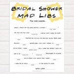 The One Where Bridal Mad Libs Printable Bridal Games Friends Etsy