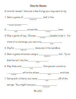 Third Fourth Grade Tidbits Mad Libs