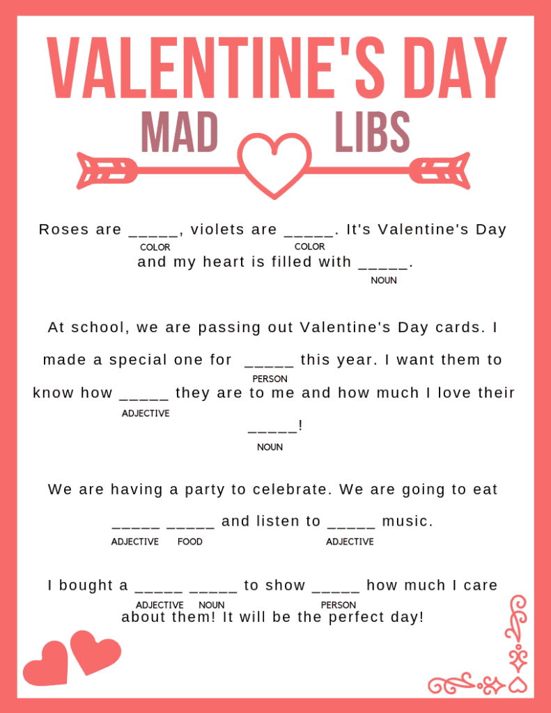 Valentine 39 s Day Mad Libs Printable Christmas Mad Libs For Kids 