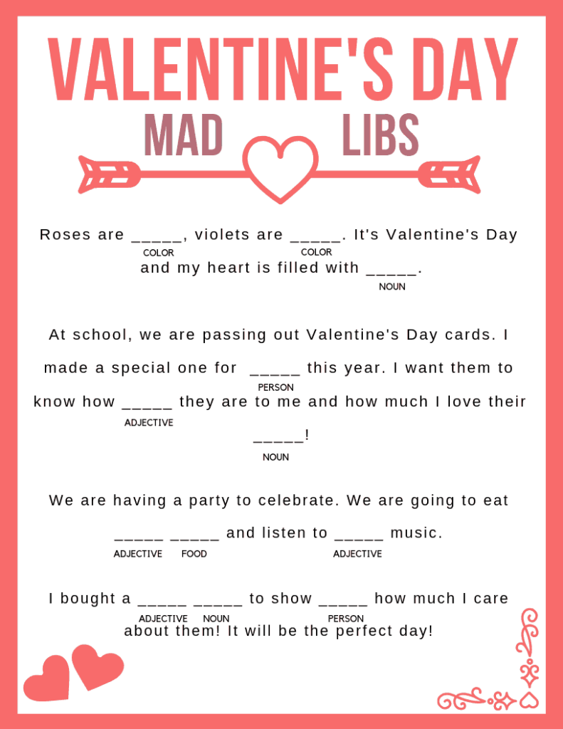 Valentine 39 s Day Mad Libs Printable Jac Of All Things