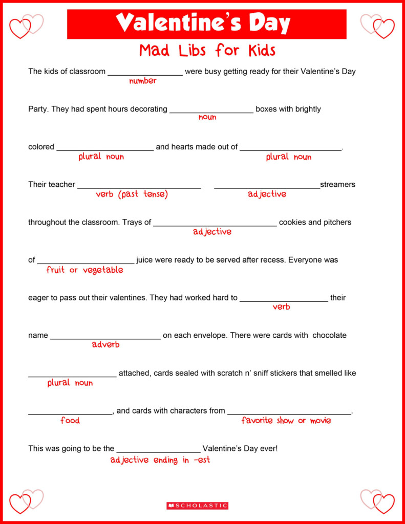 Valentine 39 s Day Mad Libs Valentines Day Words Valentines School 