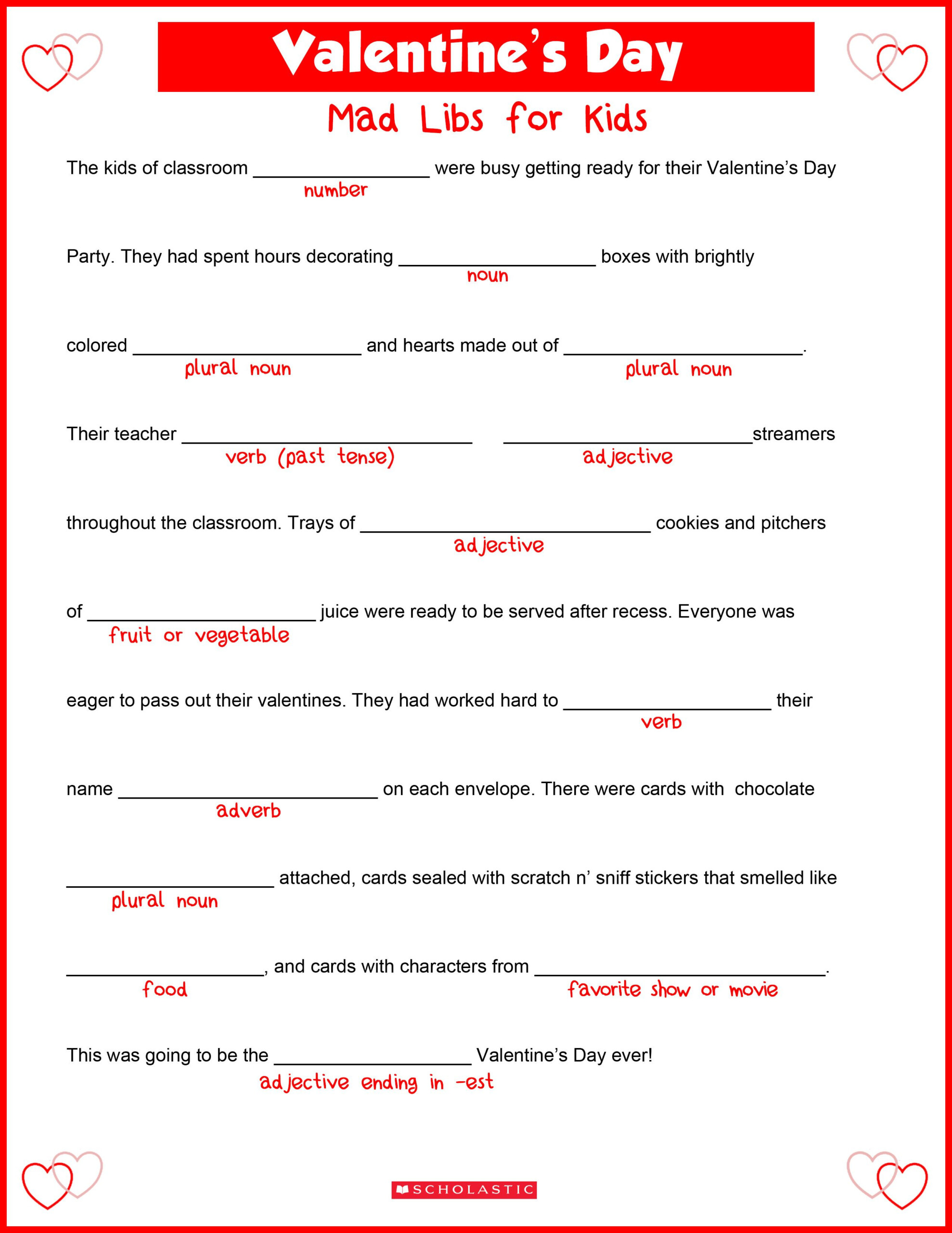 Valentine 39 s Day Mad Libs Valentines Day Words Valentines School 