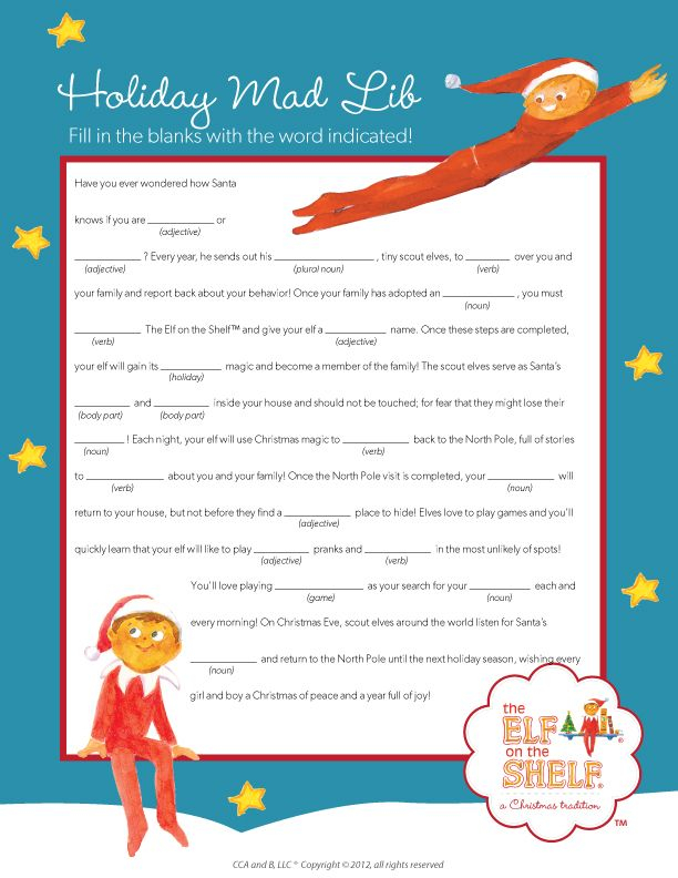 We Love Mad Libs Join Us And Create YOUR Own Story About The Elf On 