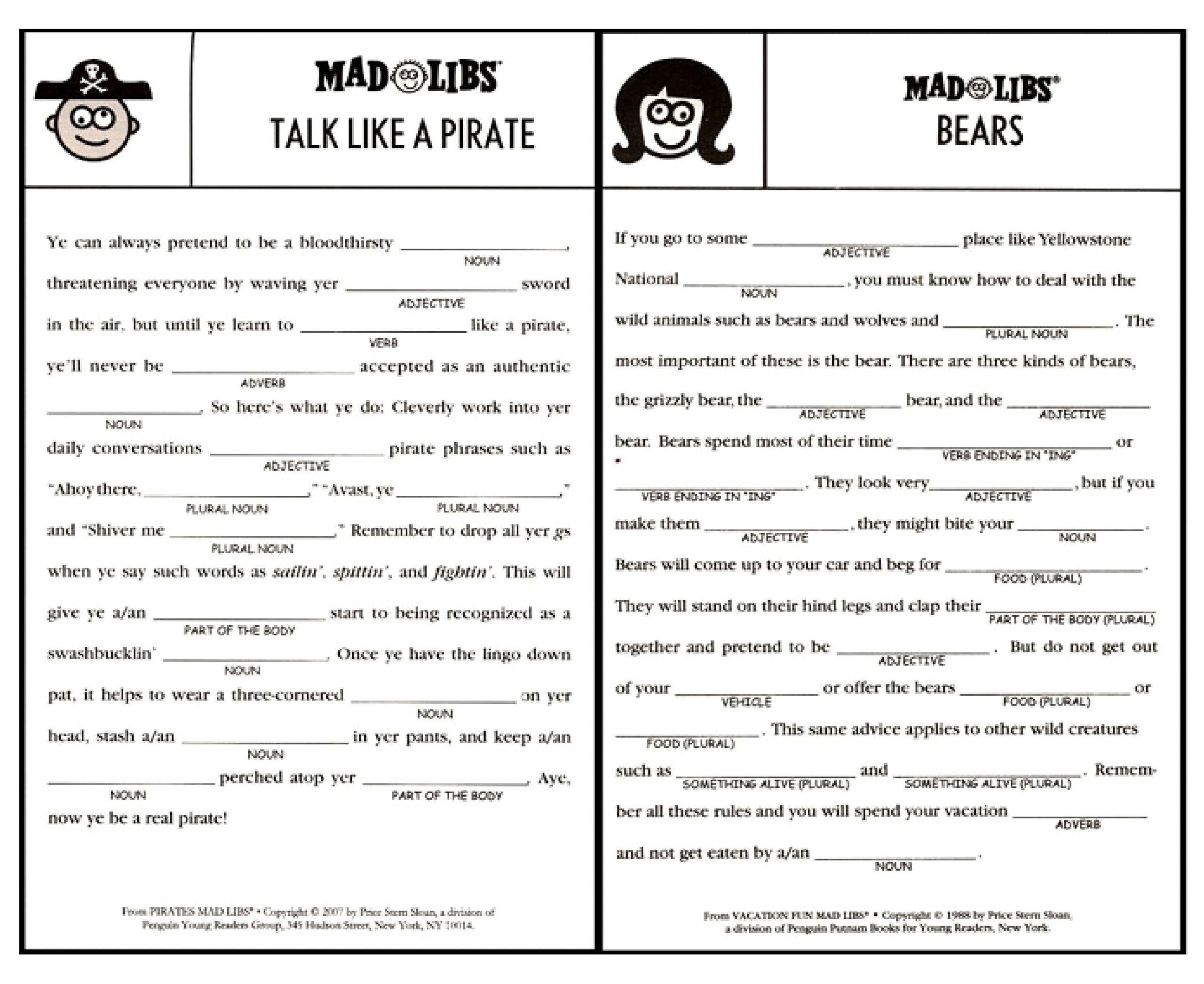 Free Printable Mad Libs Free Printable