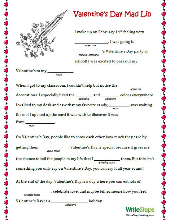 Mad Lib Valentines School Valentines Day Activities Valentines Games