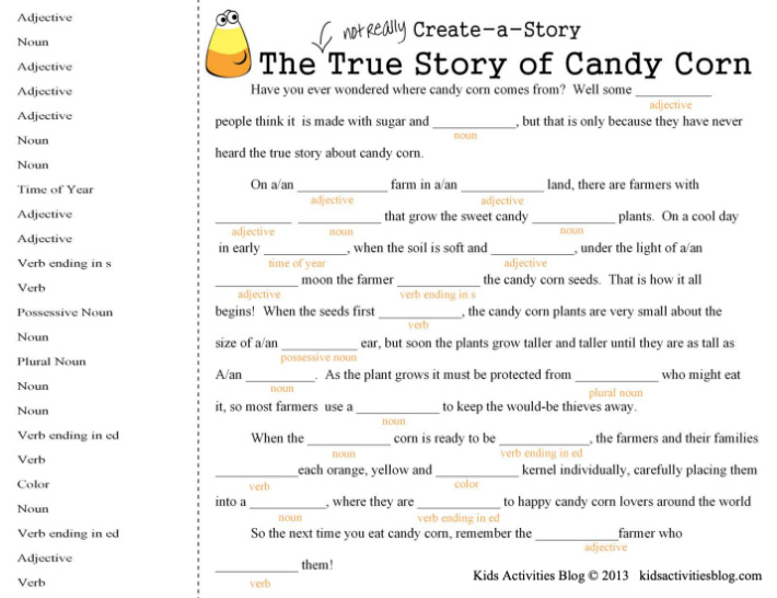 Printable Candy Corn Halloween Games Maze Word Search Mad Libs 