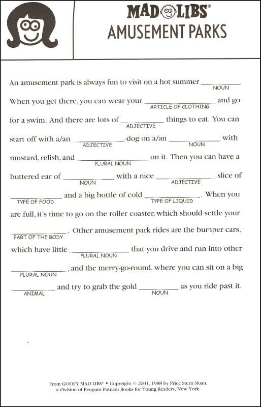 Summer Mad Libs For Kids Printable First Grade Tedy Printable Activities