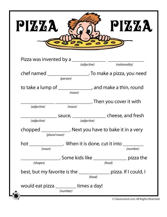 Summer Mad Libs Pizza PizzaParty Pinterest Funny Mad Libs Kids