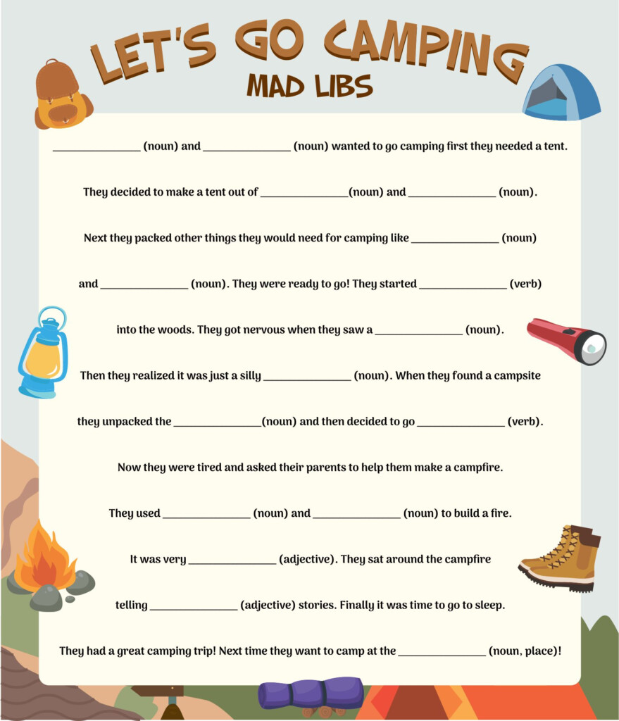 10 Best Camping Mad Libs Printable Printablee