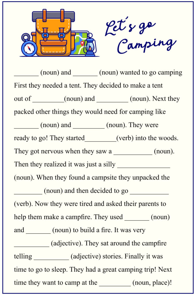 10 Best Camping Mad Libs Printable Printablee