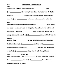 Adjectives And Adverbs Mad Libs By 2nd Chance Works TPT