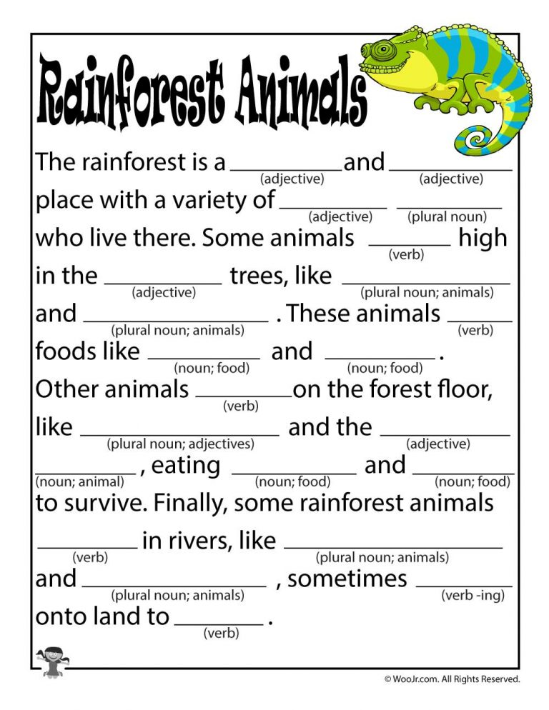 Animal Mad Libs For Kids Rainforest Animals Rainforest Rainforest Games