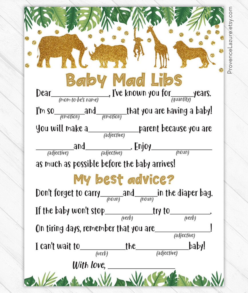 Baby Mad Libs Advice Card Safari Baby Shower Game Jungle Etsy 