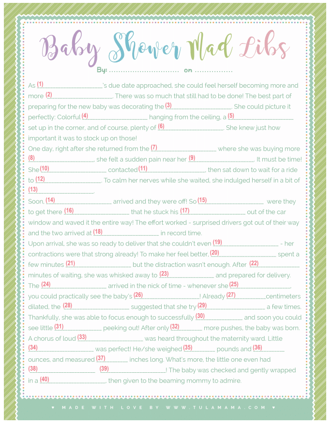 Baby Shower Mad Libs Printable