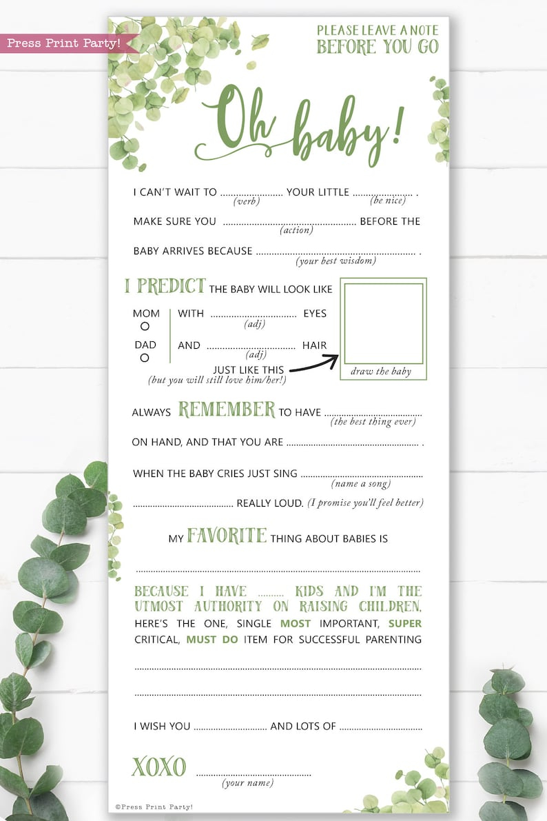 Baby Shower Mad Libs Printable Baby Shower Games Advice Etsy