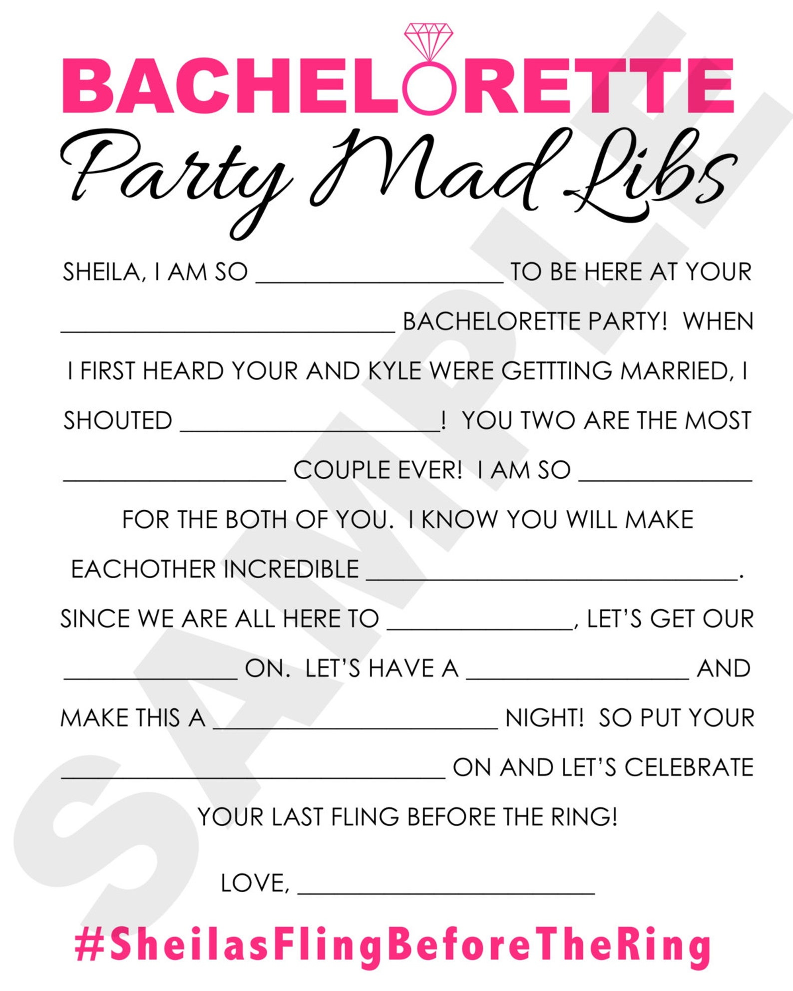 Bachelorette Mad Libs Printable Free Printable Word Searches