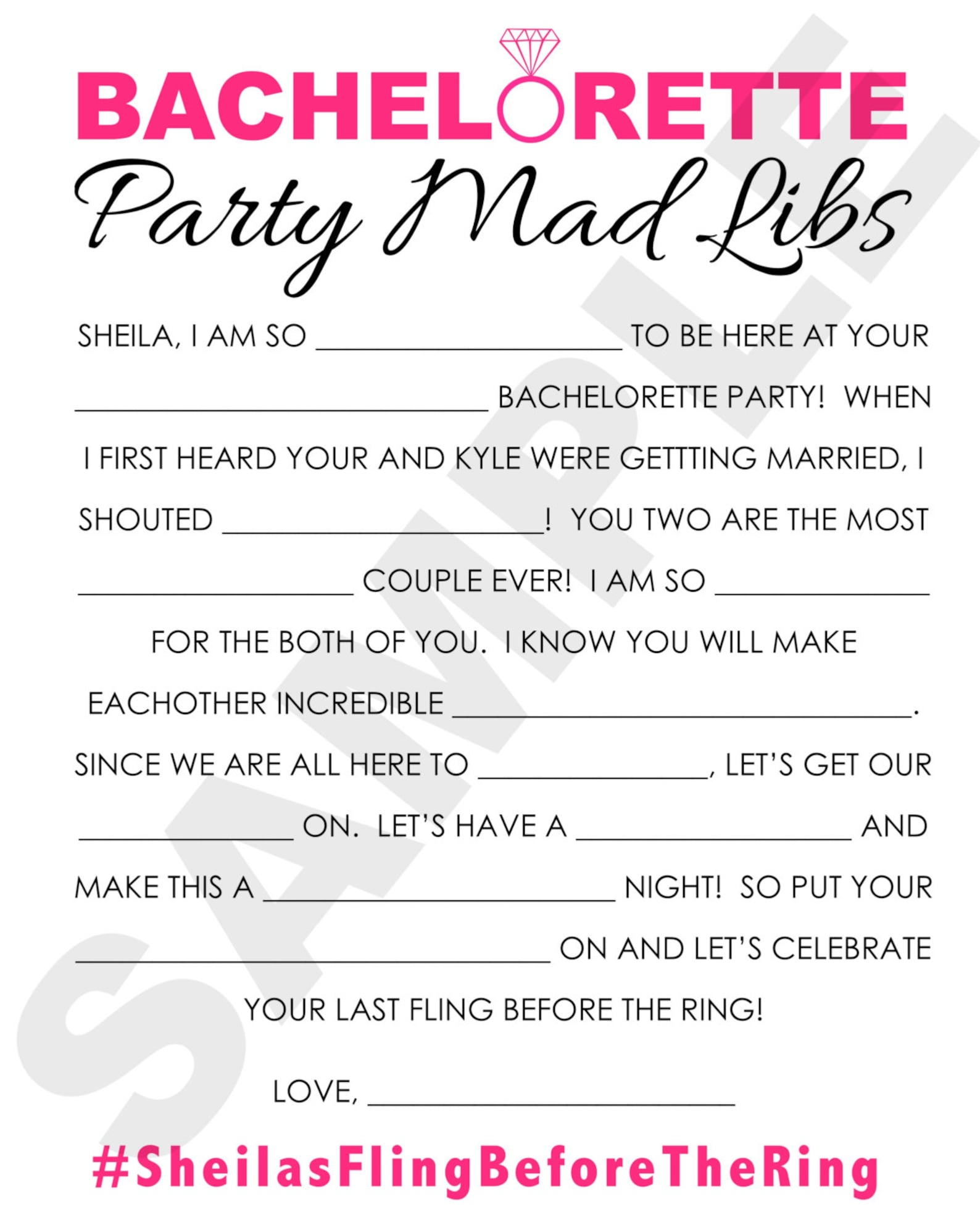 Bachelorette Party Mad Libs Printable Bachelorette Party Mad Etsy