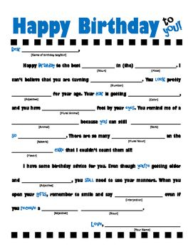 Birthday Madlibs Use Parts Of Speech And Celebrate With Friends 