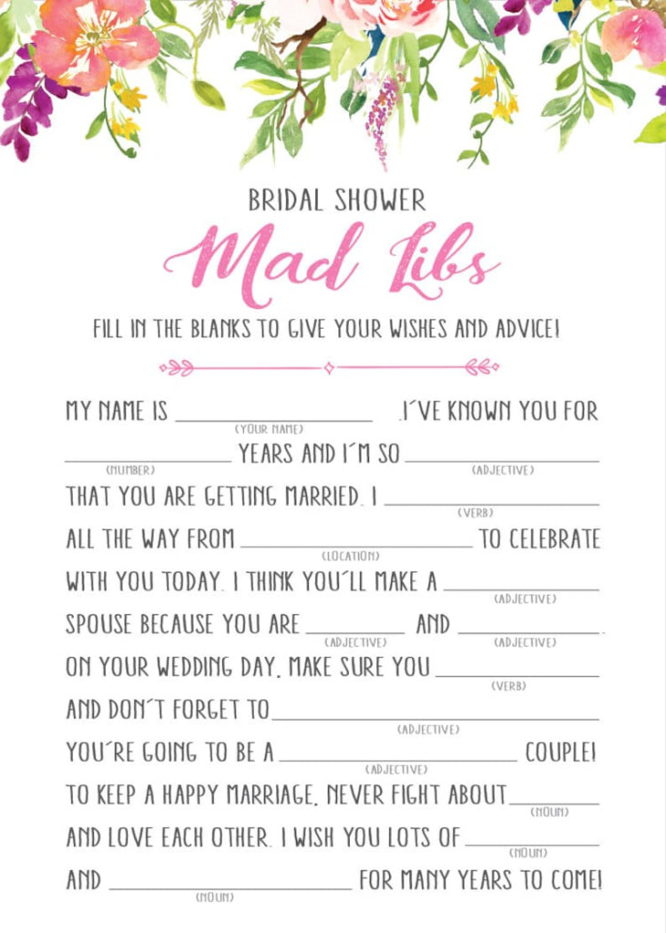 Bridal Shower Mad Libs Game Bridal Shower Games Printable Etsy