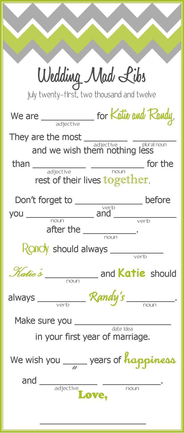 Chevron Wedding Mad Libs Wedding Activity For Guests 3 To A Page