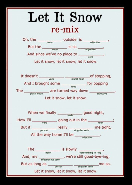 Christmas Mad Lib Songwriting The Students Pair Up And Each Student 