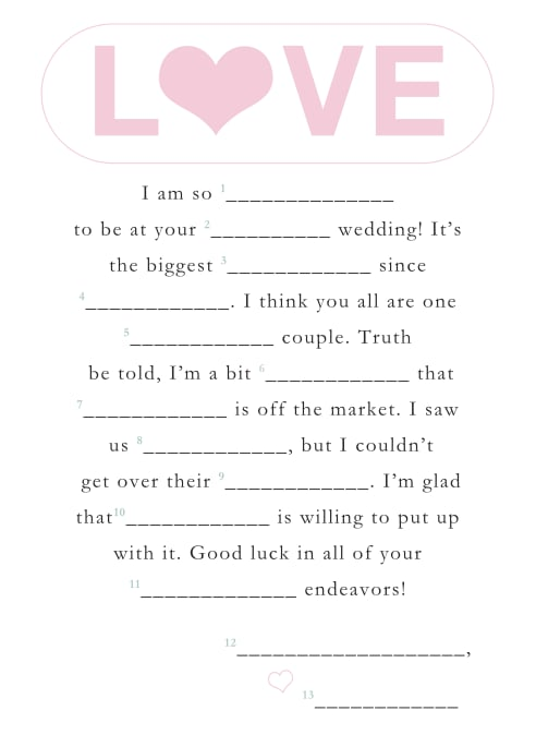 CUSTOM Wedding Mad Libs Editable Mad Libs Funny Mad Libs Game Printable