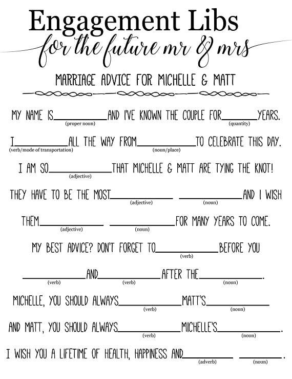 Engagement Libs Mad Libs Wedding Mad Libs Bridal Shower Etsy 