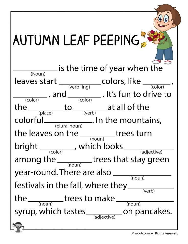 Fall Ad Libs Games For Kids Fall Writing Activities Kids Mad Libs 