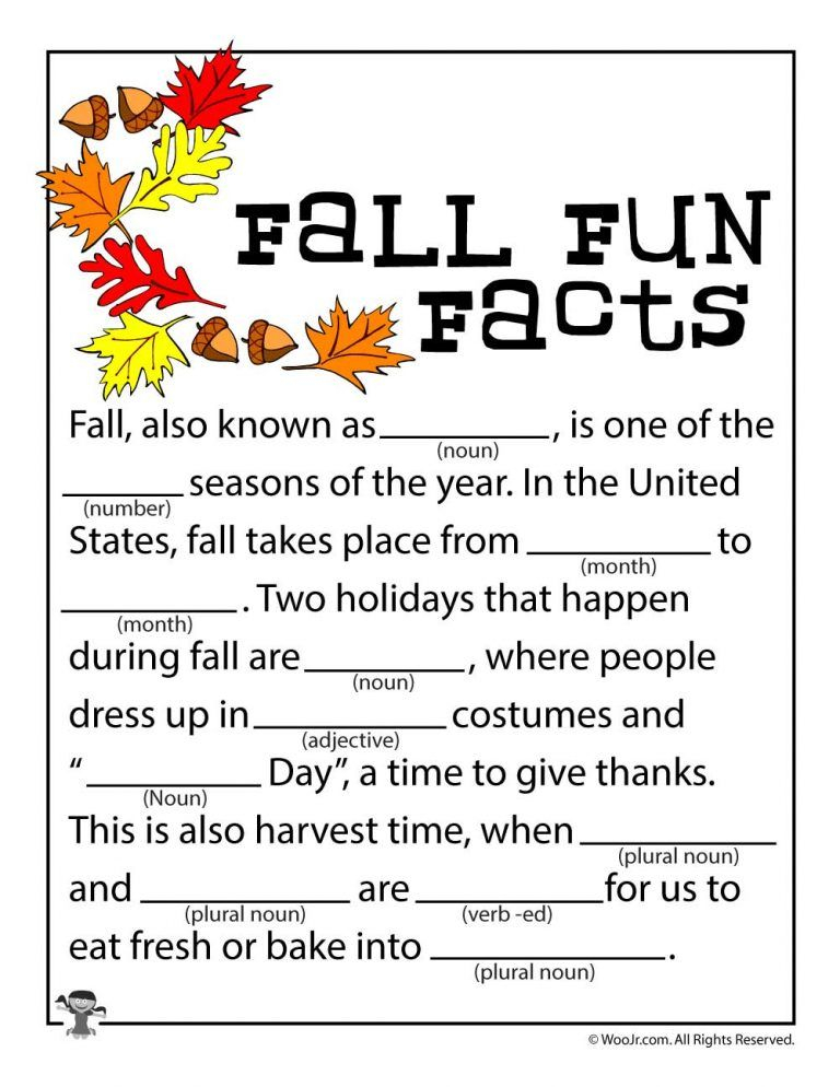 Fall Mad Libs For Kids Mad Libs Fall Facts Fall Words