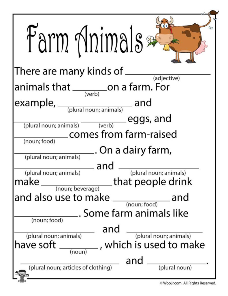 Farm Animal Mad Libs Printable Kindergarten Phonics Worksheets 
