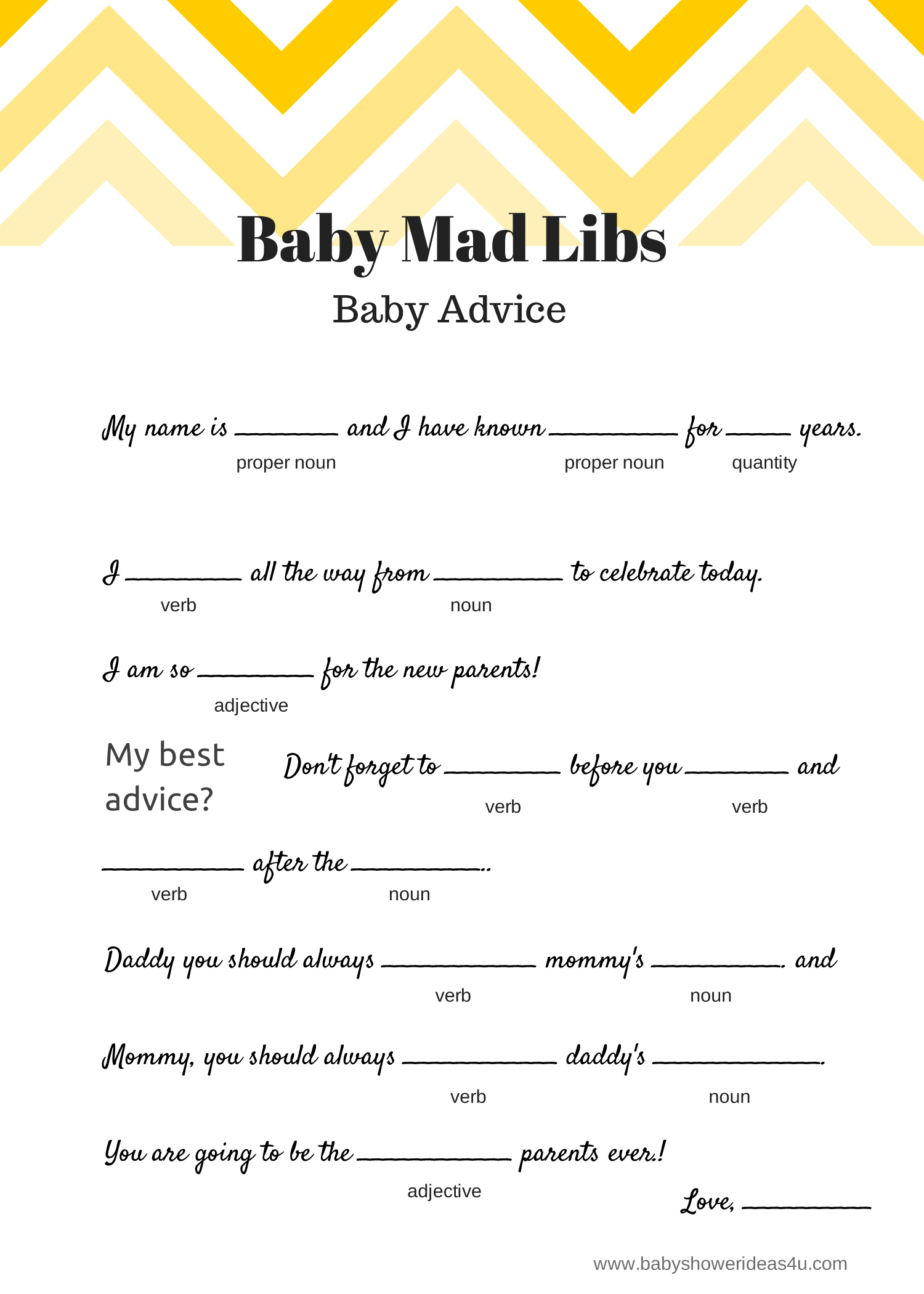 FREE Baby Mad Libs Game Baby Advice Baby Shower Ideas Themes Games