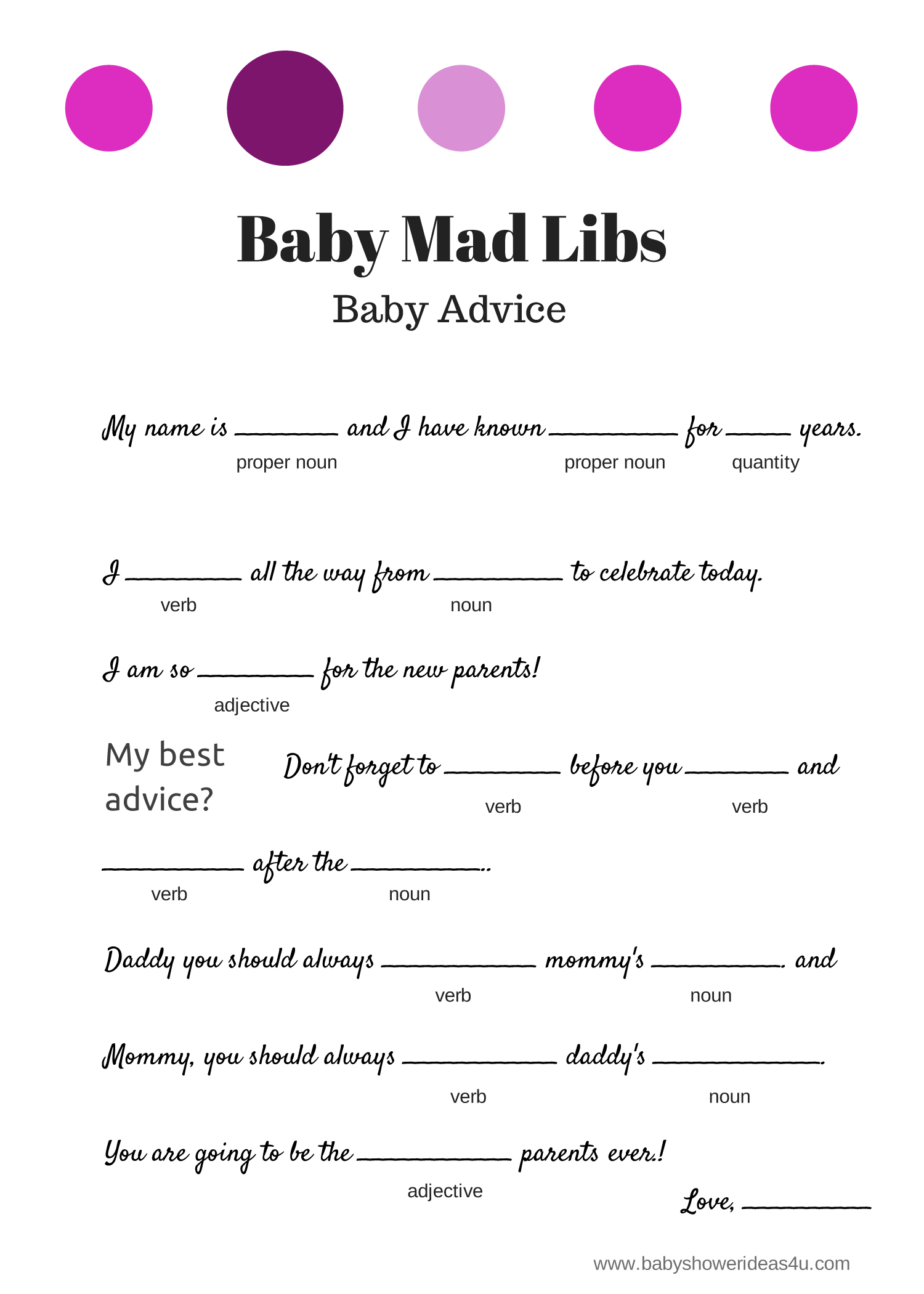 FREE Baby Shower Mad Libs Template Baby Shower Ideas 4U