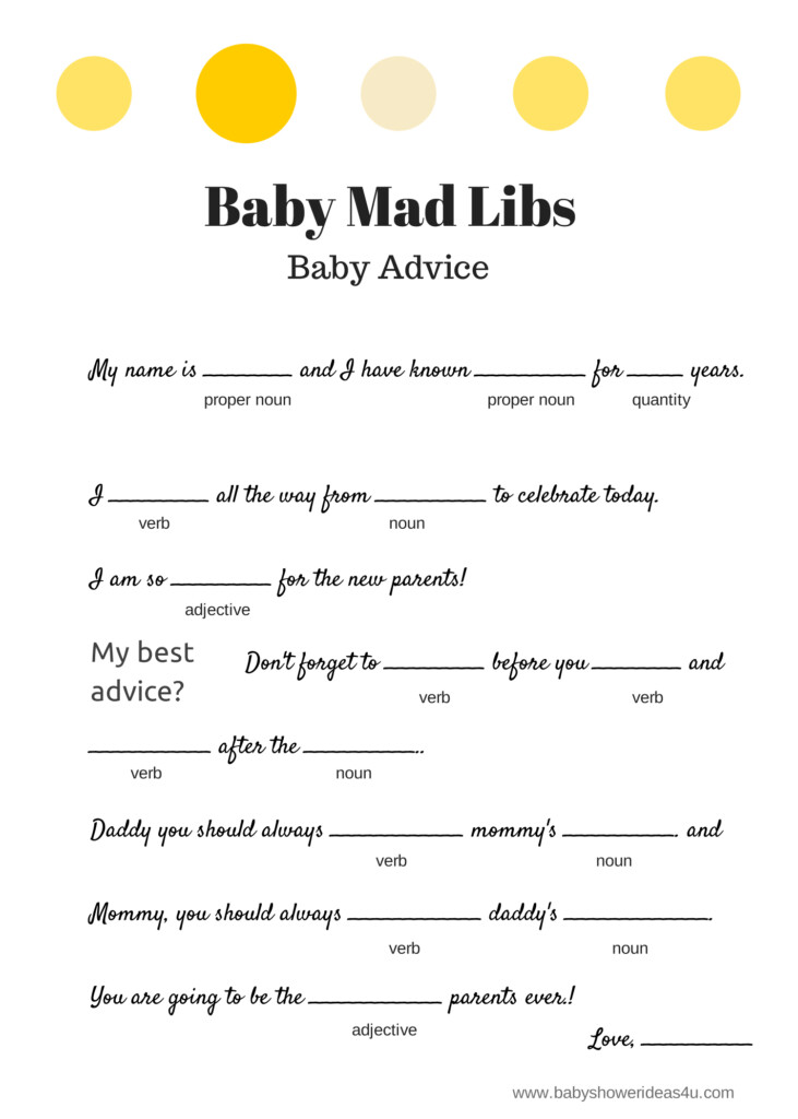 FREE Baby Shower Mad Libs Template Baby Shower Ideas 4U