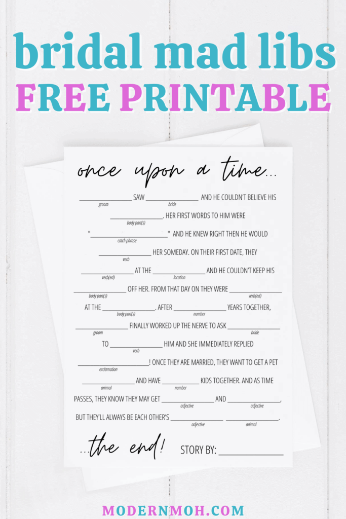FREE Bridal Shower Mad Libs Printable Game Card Including Detailed 