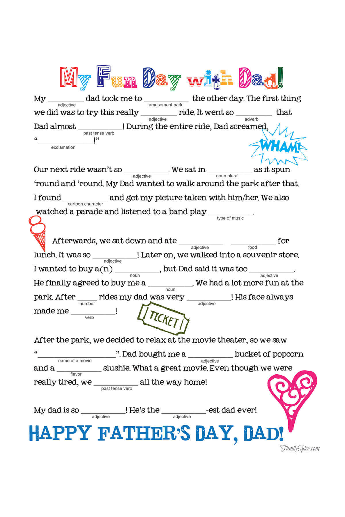 Free Father 39 s Day Printable Mad Libs Family Spice