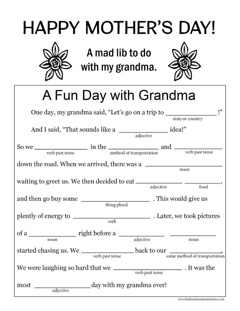 Free Mother 39 s Day Mad Lib To Do With Grandma Easy To Download And 